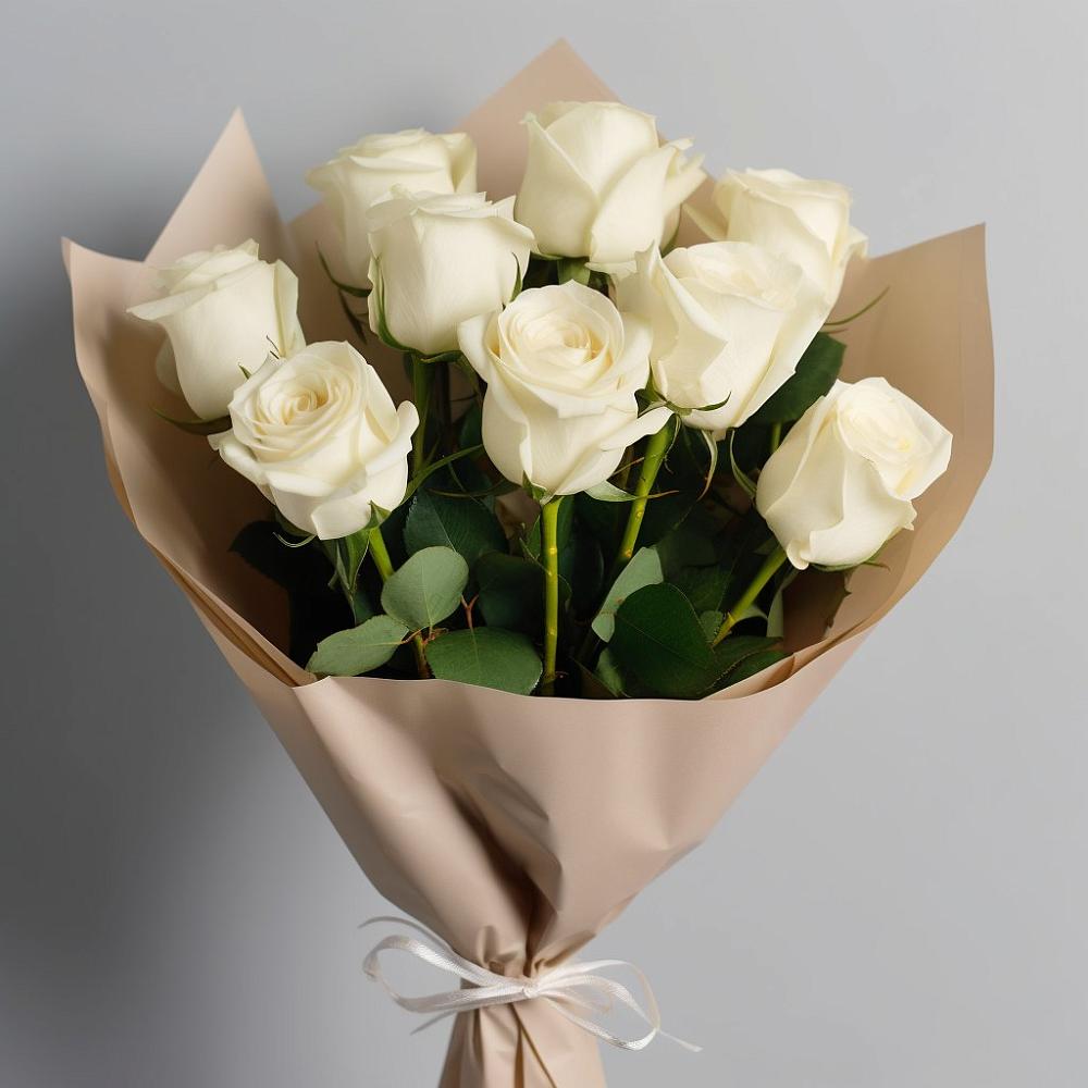 Букет 9 Белых роз Эдлесс Лав в Пряже