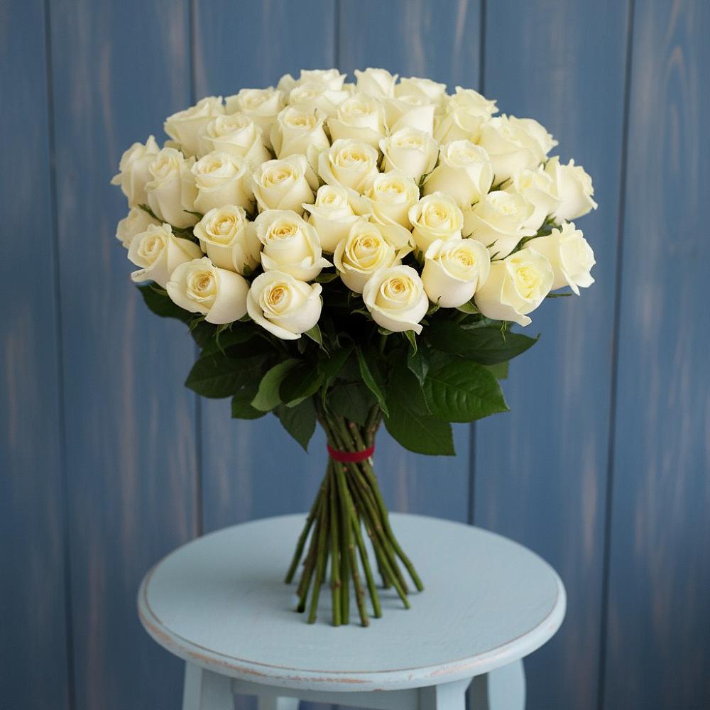 Букет 51 Белая роза Эдлесс Лав в Пряже