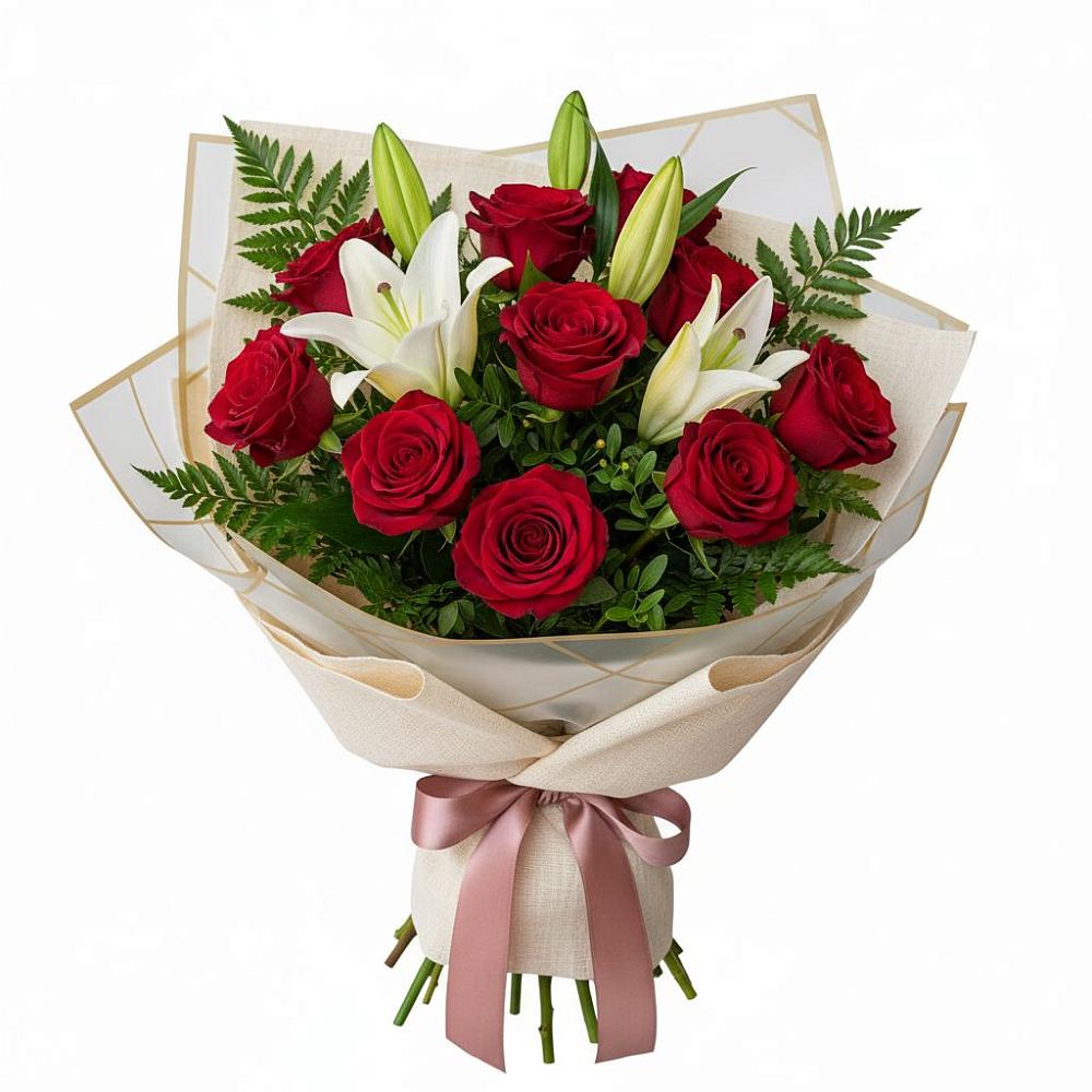 Букет цветов из: Лилии и Розы в Пряже