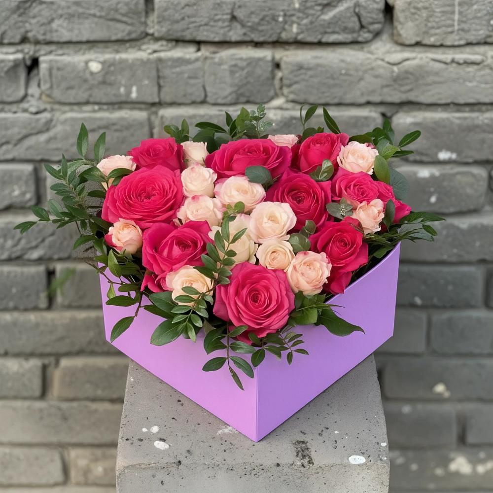 Цветочная композиция из Розы в коробке в Пряже