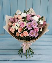 Букет цветов из:  Хризантемы, Розы и Альстромерии в Пряже