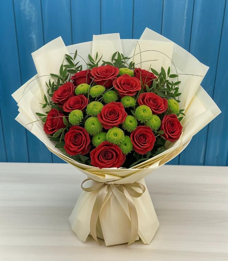 Букет цветов из: Розы и Хризантемы в Пряже